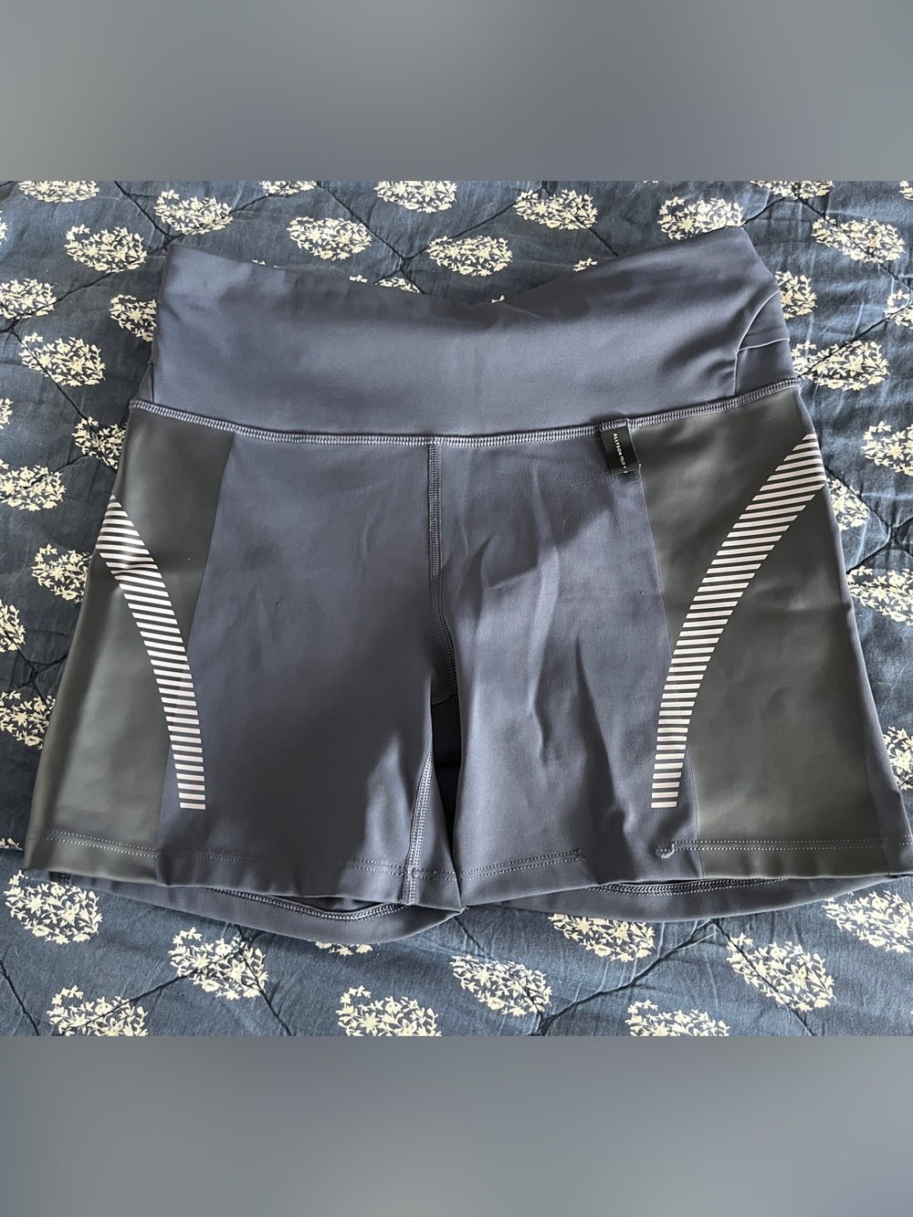 Athleta Special Allyson Felix Navy High-Rise Bike Shorts with Reflective Stripes